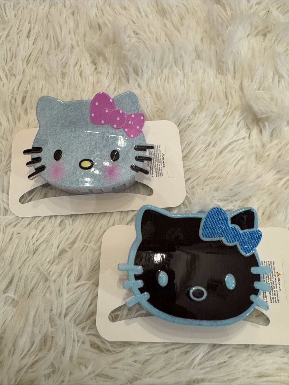Hello Kitty Hair Clips claws in Light Blue denim Black & Pink set of 2